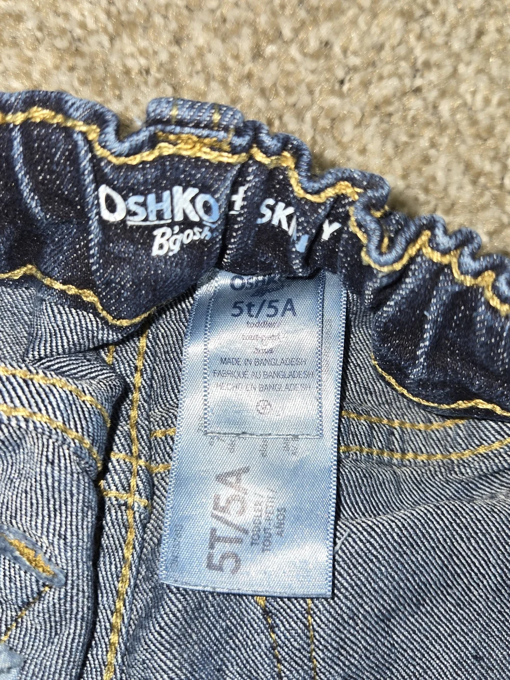 OshKosh B'gosh Dark Blue Denim Pants with Yellow Stitching